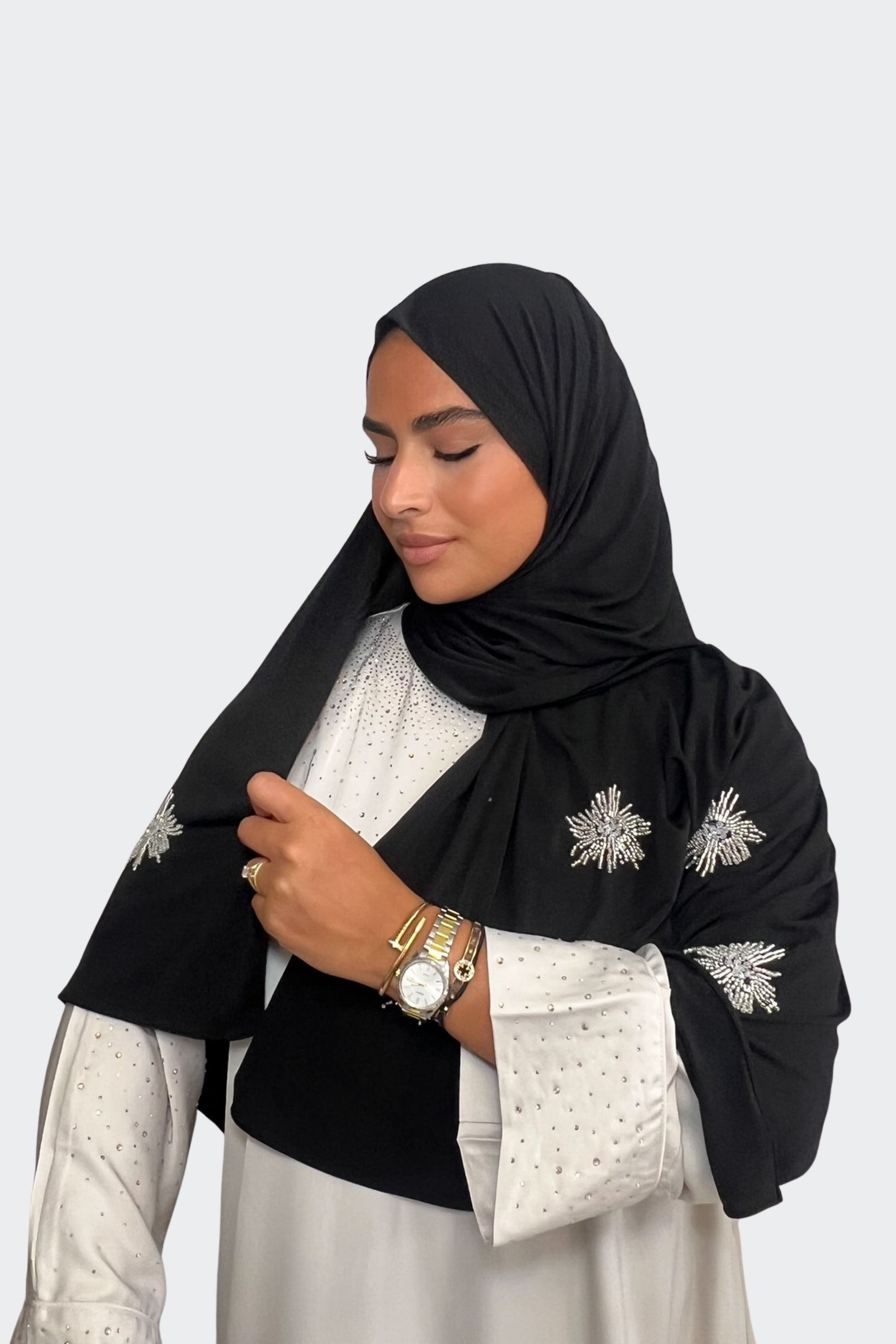 Hijab Strass Fleur - Noir
